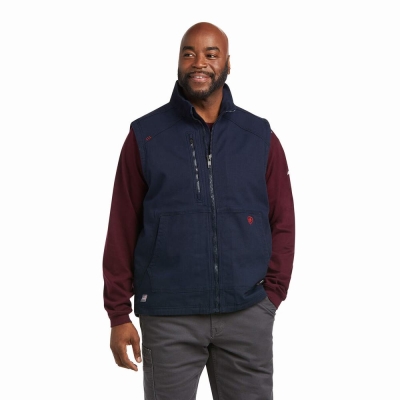 Navy Men's Ariat FR DuraLight Stretch Canvas Jackets | 0198-FZJNC