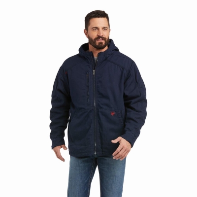 Navy Men's Ariat FR DuraLight Stretch Canvas Jackets | 1207-RXUIQ