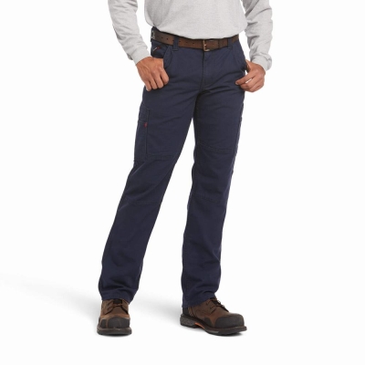 Navy Men's Ariat FR M5 Stretch DuraLight Canvas Pants | 9487-OYXWK