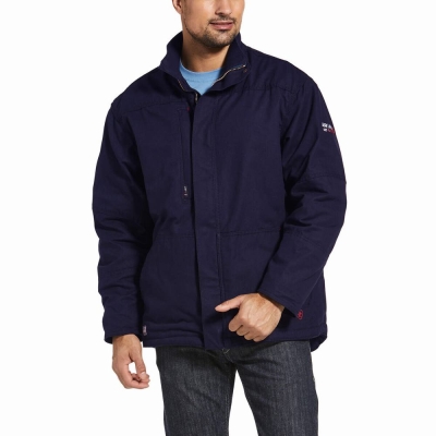 Navy Men's Ariat FR Workhorse Insulated Jackets | 9328-CGYHJ