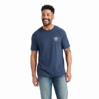 Navy Men's Ariat Lucky Horseshoe Polo Shirts | 6187-ZQOGM