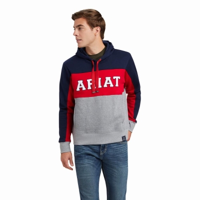 Navy Men's Ariat Rabere Team Hoodies | 6042-YLFKV