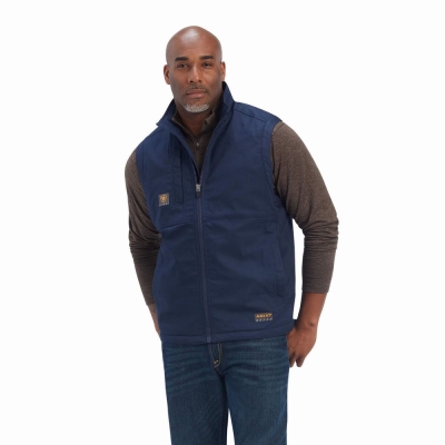 Navy Men's Ariat Rebar DuraCanvas Jackets | 7920-PXCFD