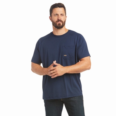 Navy Men's Ariat Rebar Heat Fighter Short Sleeve | 9715-OWTBS