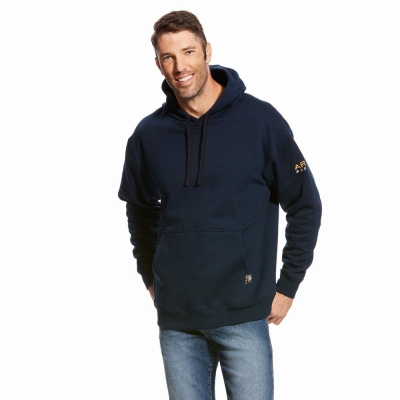 Navy Men's Ariat Rebar Workman Hoodies | 3706-ZAGNB