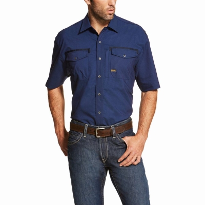 Navy Men's Ariat Rebar Workman Shirts | 2395-VWIQH