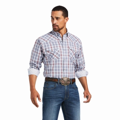 Navy Men's Ariat Relentless Steely Stretch Classic Fit Snap Shirts | 0245-QMXYB