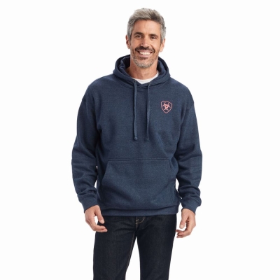 Navy Men's Ariat US of A Hoodies | 2893-QBJXA