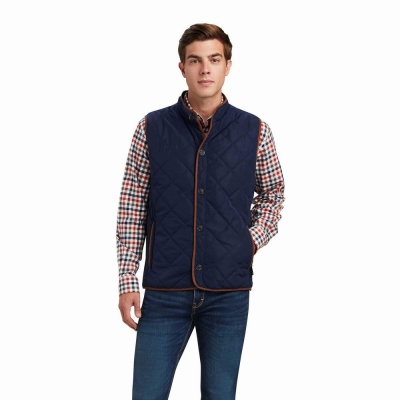 Navy Men's Ariat Woodside Jackets | 4905-XAEIV