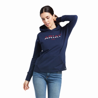 Navy Women's Ariat 3D Logo 2.0 Hoodies | 9831-XKHIM