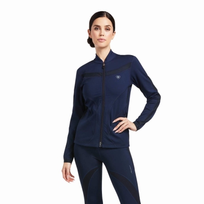 Navy Women's Ariat Ascent Full Zip Hoodies | 5689-HDQVC