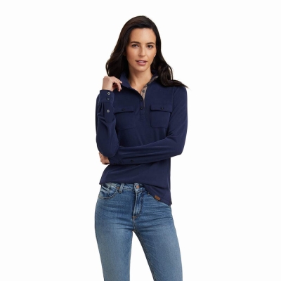 Navy Women's Ariat Overbrook Tops | 1593-MFOTG