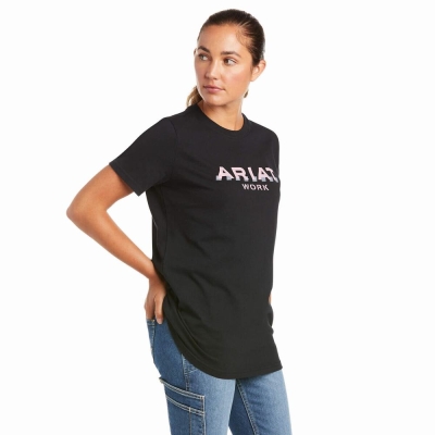 Navy Women's Ariat Rebar Cotton Strong Logo Short Sleeve | 9018-TQXHC