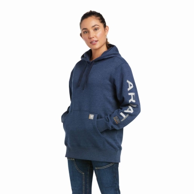 Navy Women's Ariat Rebar Graphic Hoodies | 3682-SNAGL