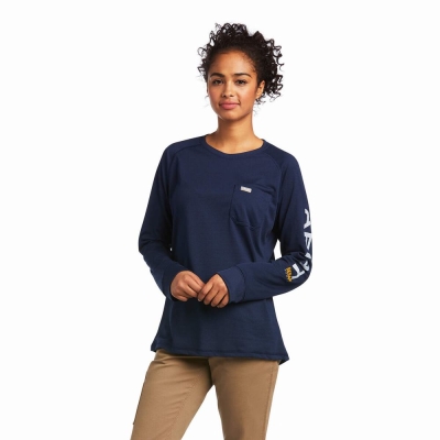 Navy Women's Ariat Rebar Heat Fighter Tops | 2157-EQYFC