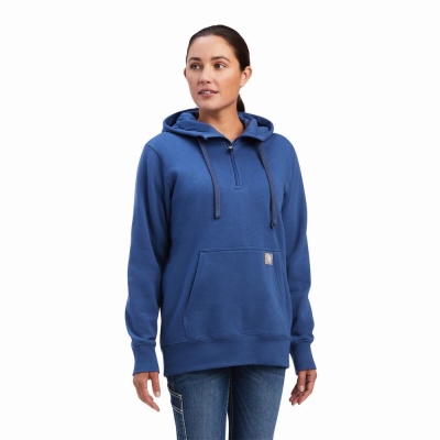 Navy Women's Ariat Rebar Skill Set 1/2 Zip Hoodies | 9582-ORZUG