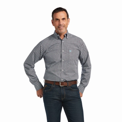 Obsidian Men's Ariat Issa Stretch Fitted Shirts | 8649-JEZTS