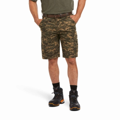 Olive Camo Men's Ariat Rebar DuraStretch Made Tough Cargo Pants | 7463-ZUQAY