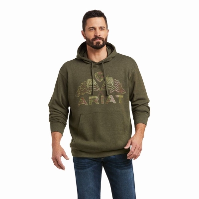 Olive Men's Ariat Basic Hoodies | 7413-YGHMU