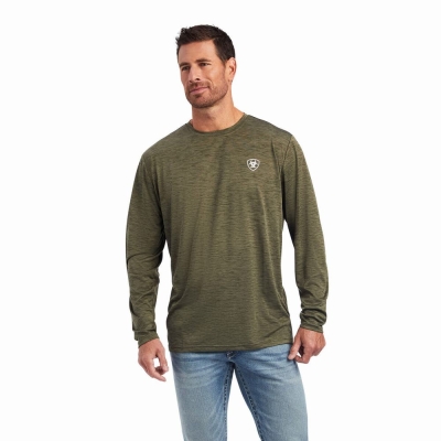 Olive Men's Ariat Charger Camo Flag Polo Shirts | 9137-OYKQI