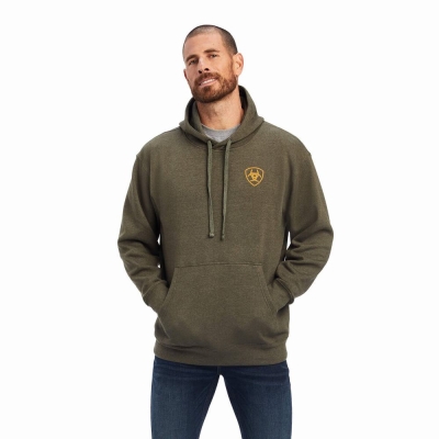 Olive Men's Ariat Devotion Eagle Hoodies | 5798-LAOPZ