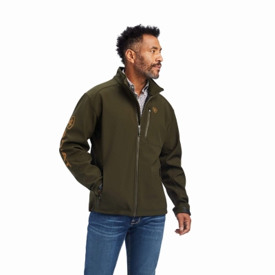 Olive Men's Ariat Logo 2.0 Softshell Jackets | 6507-ONAMH