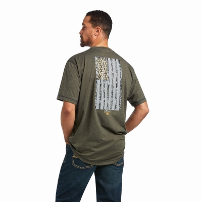 Olive Men's Ariat Rebar Workman Reflective Flag Tops | 1280-TXRHO