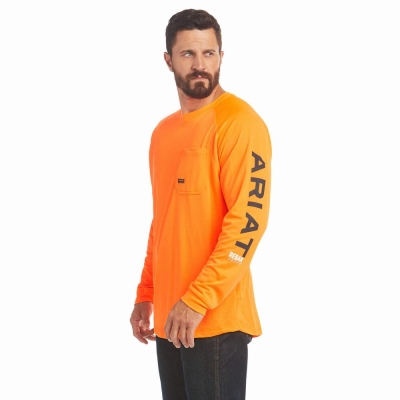 Orange Men's Ariat Rebar Heat Fighter T Shirts | 4319-XVEIM