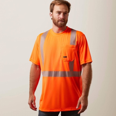 Orange Men's Ariat Rebar Hi-Vis ANSI Tops | 4012-MBYRO