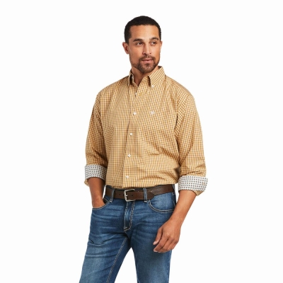 Orange Mustard Men's Ariat Wrinkle Free Harvey Classic Fit Shirts | 6305-ALPFZ