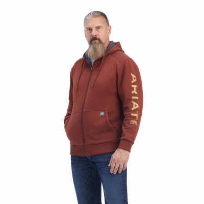 Pink Gold Men's Ariat Rebar All-Weather Full Zip Hoodies | 6489-ZSCTO