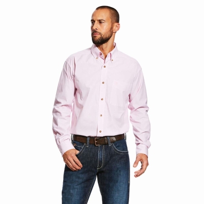 Pink Men's Ariat Pro Series Dayne Mini Stripe Shirts | 3752-KSMRJ