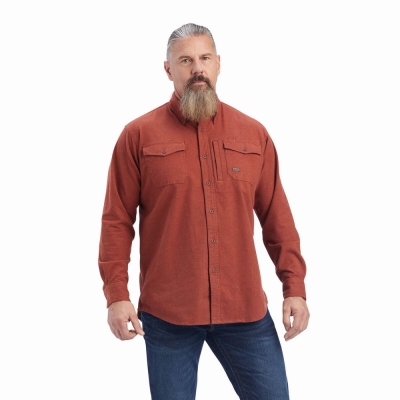 Pink Men's Ariat Rebar Flannel DuraStretch Shirts | 6481-KSLOG