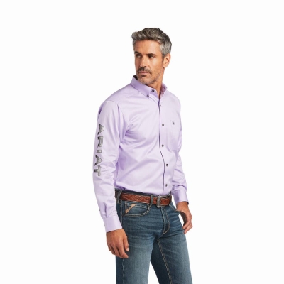 Purple Grey Men's Ariat Team Logo Twill Fitted Shirts | 3065-LHFCY