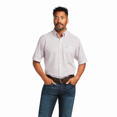 Purple Men's Ariat Wrinkle Free Deion Classic Fit Shirts | 2160-ZOLRM