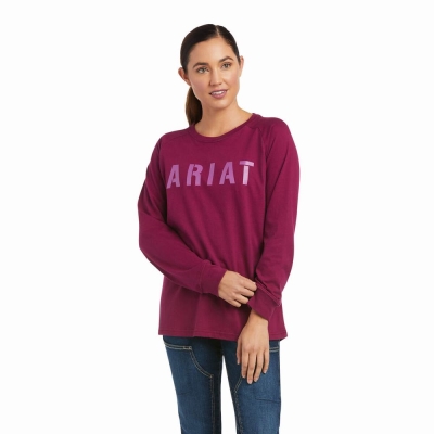 Purple Women's Ariat Rebar CottonStrong Block T Shirts | 4053-MQZBA