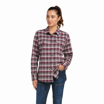 Purple Women's Ariat Rebar Flannel DuraStretch Shirts | 4809-UXJYI