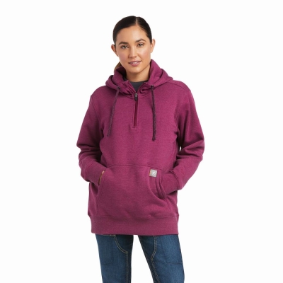 Purple Women's Ariat Rebar Skill Set 1/2 Zip Hoodies | 2470-IQVKY