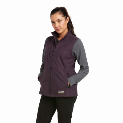 Purple Women's Ariat Rebar Stretch Canvas Softshell Vests | 4865-HZUXQ