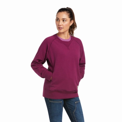 Purple Women's Ariat Rebar Workman Washed Fleece Hoodies | 0486-BOPFY