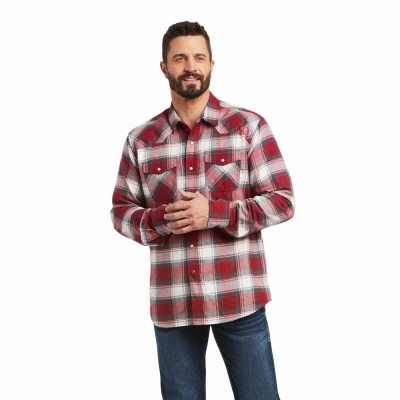 Red Men's Ariat Hillsboro Retro Fit Shirts | 5392-YTNLX