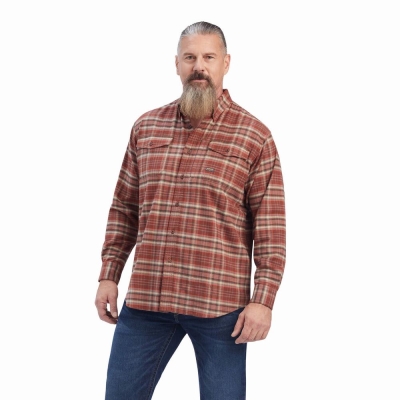 Red Men's Ariat Rebar Flannel DuraStretch Shirts | 3471-HNBUW