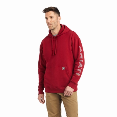 Red Men's Ariat Rebar Roughneck Hoodies | 4591-CVKFI