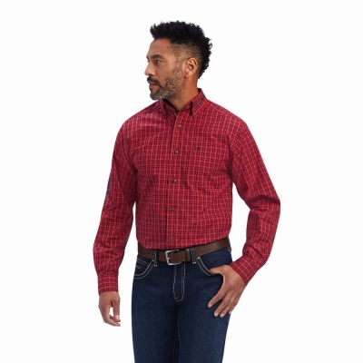 Red Men's Ariat Team Mariano Fitted Shirts | 0917-THBLK