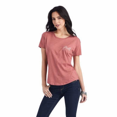 Red Women's Ariat Sunset Lockup Tops | 5289-HJFDK