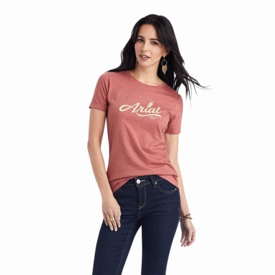 Red Women's Ariat Wheat Script Tops | 4951-VCNYK