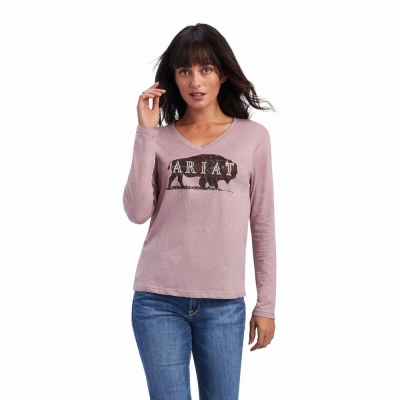 Rose Women's Ariat REAL Chest Logo Relaxed Tops | 9861-GWBKL