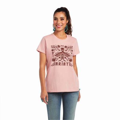 Rose Women's Ariat REAL Relaxed Fiesta Logo Tops | 1546-VJMFQ