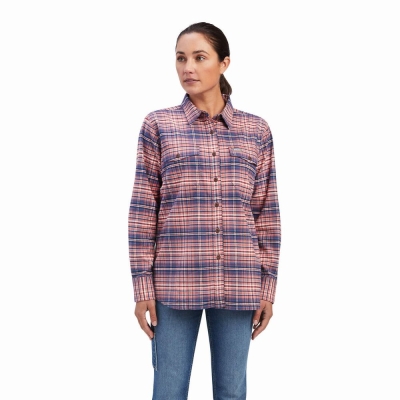 Rose Women's Ariat Rebar Flannel DuraStretch Shirts | 5673-HSTND