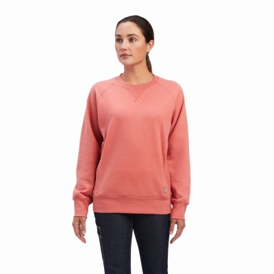 Rose Women's Ariat Rebar Workman Washed Fleece Sweatshirts | 6051-RIECH